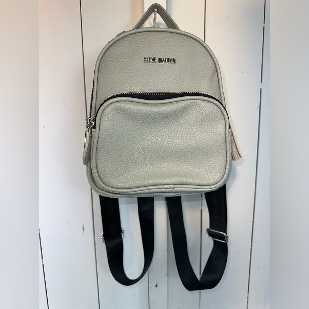 Steve Madden Small Light Gray Backpack with Black Straps